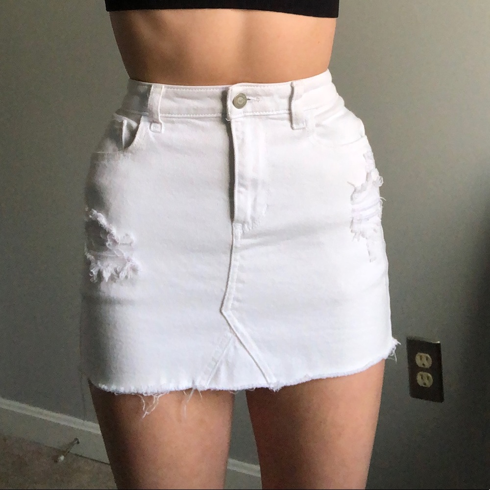 distressed white mini skirt